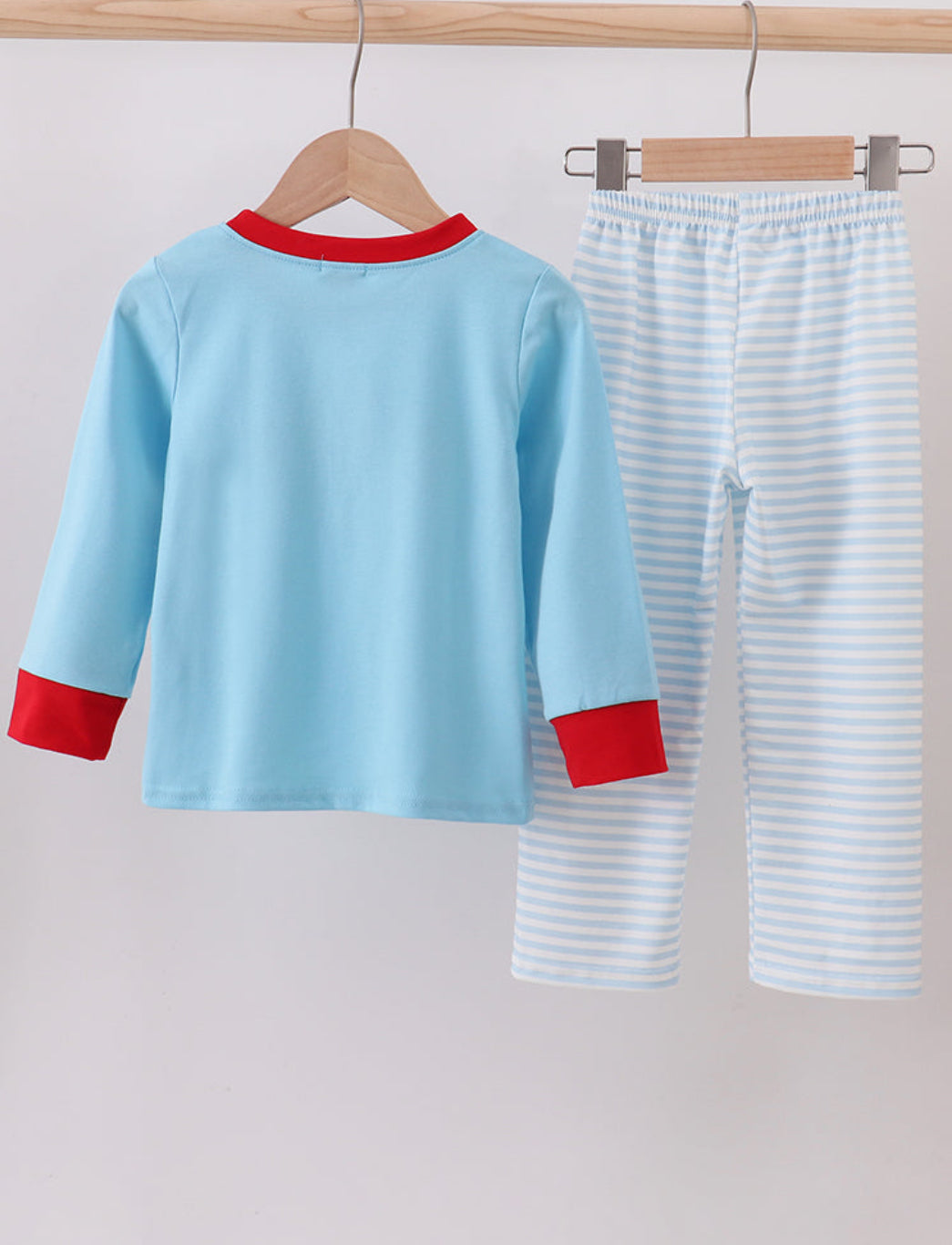 Blue Deer Tree Santa Embroidery Boy’s Pants Set