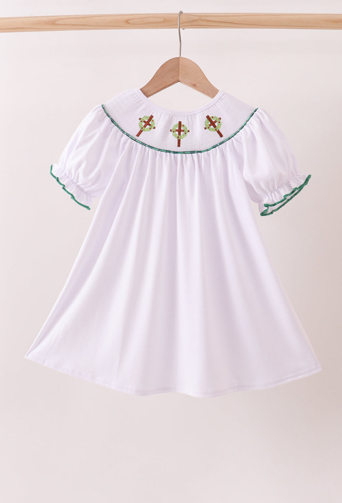 White Wreath Smocked Dress