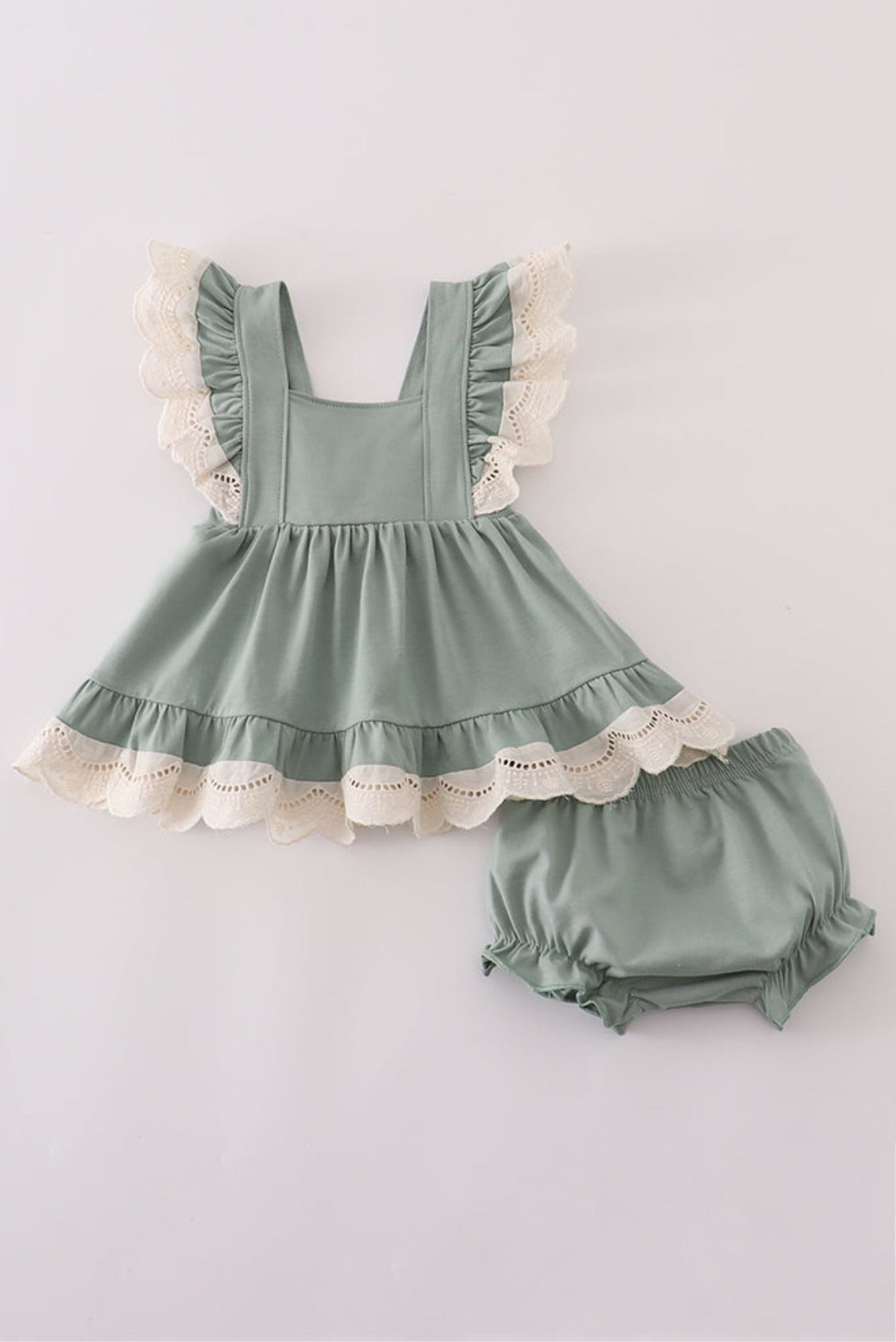 Sage Lace Ruffle Girl’s Bloomer Set