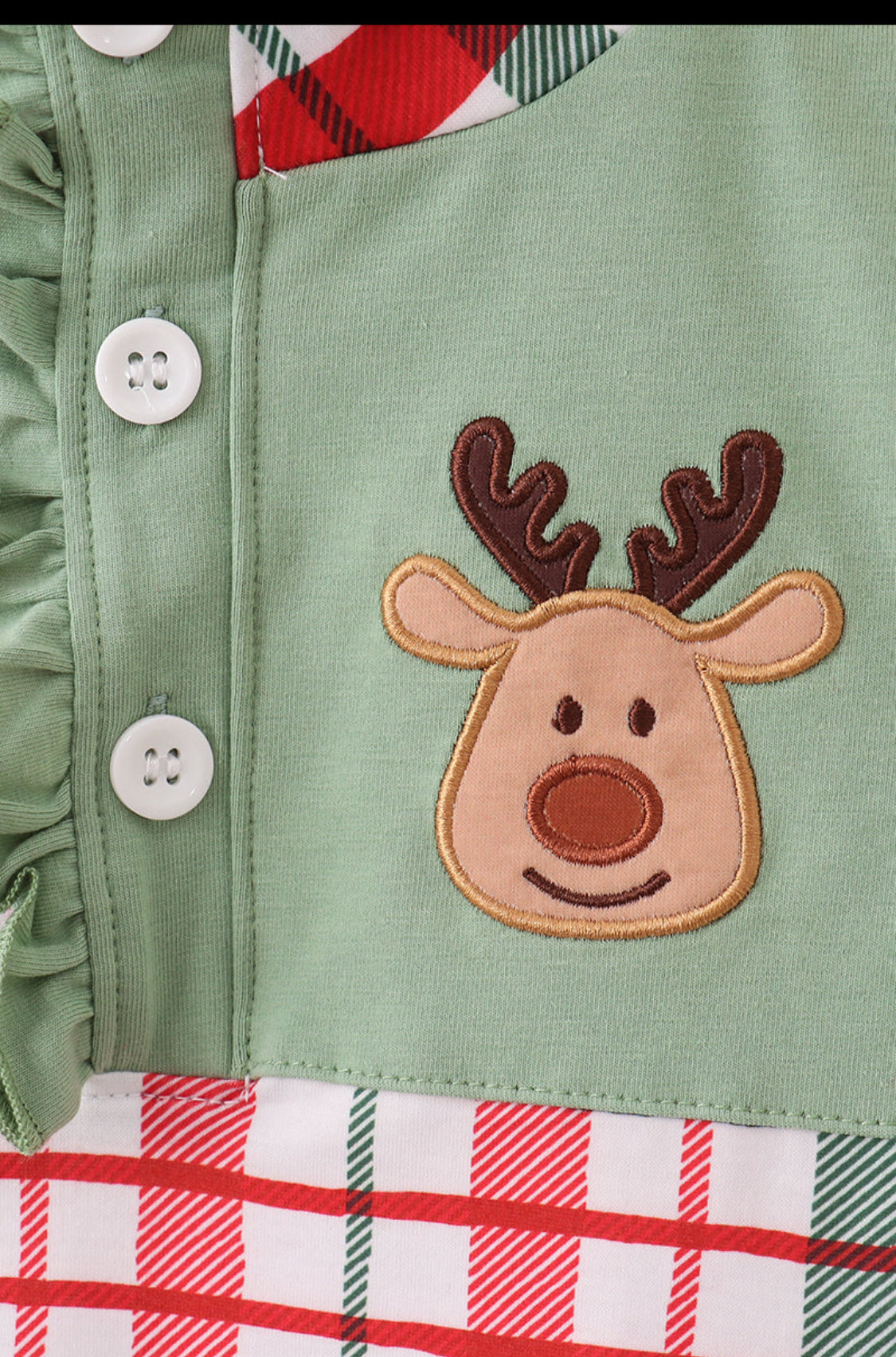 Green Christmas Reindeer Appliqué Girl’s Pants Set