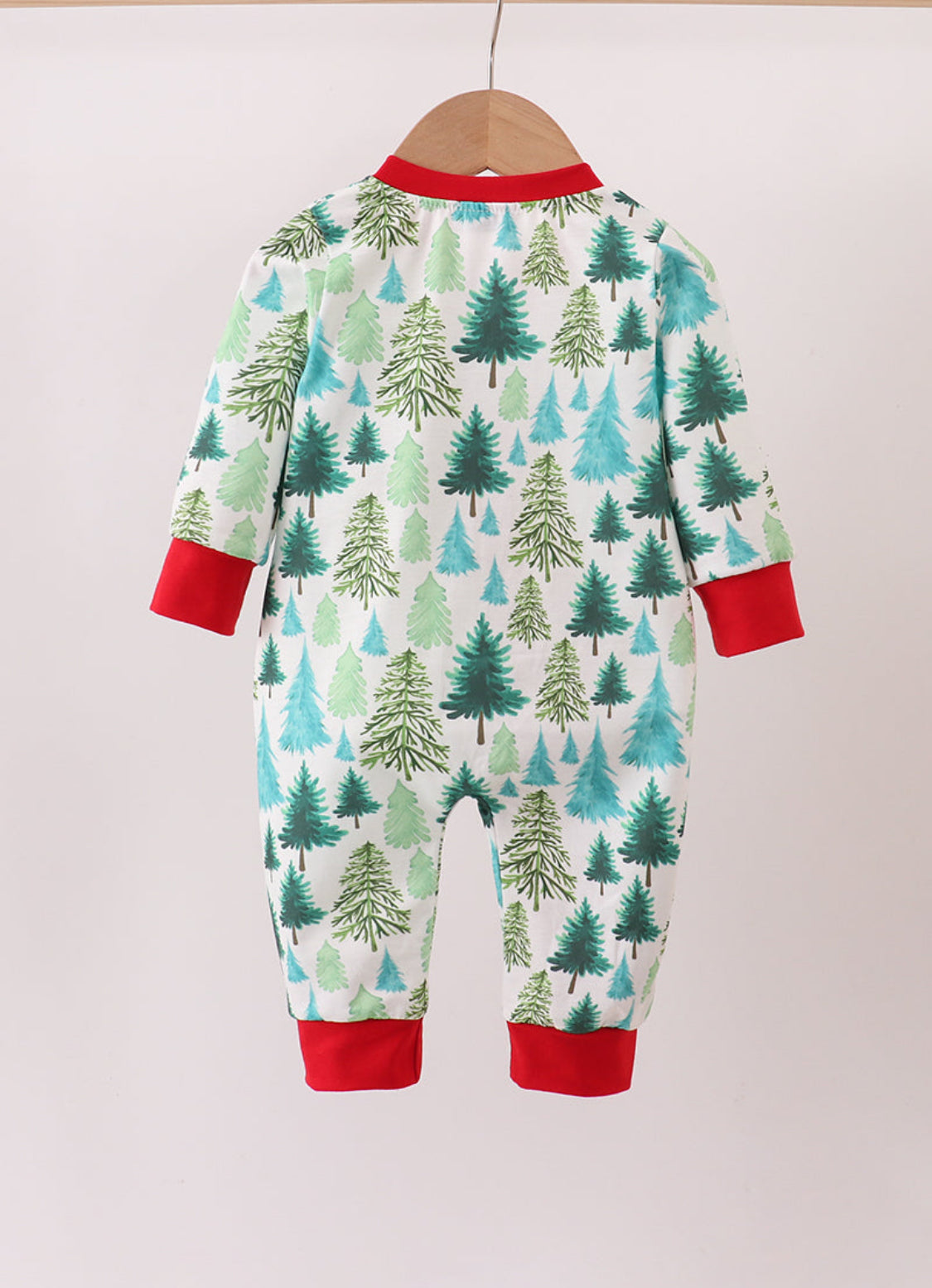 Green Christmas Tree Print Ruffle Girl’s Romper Pajamas