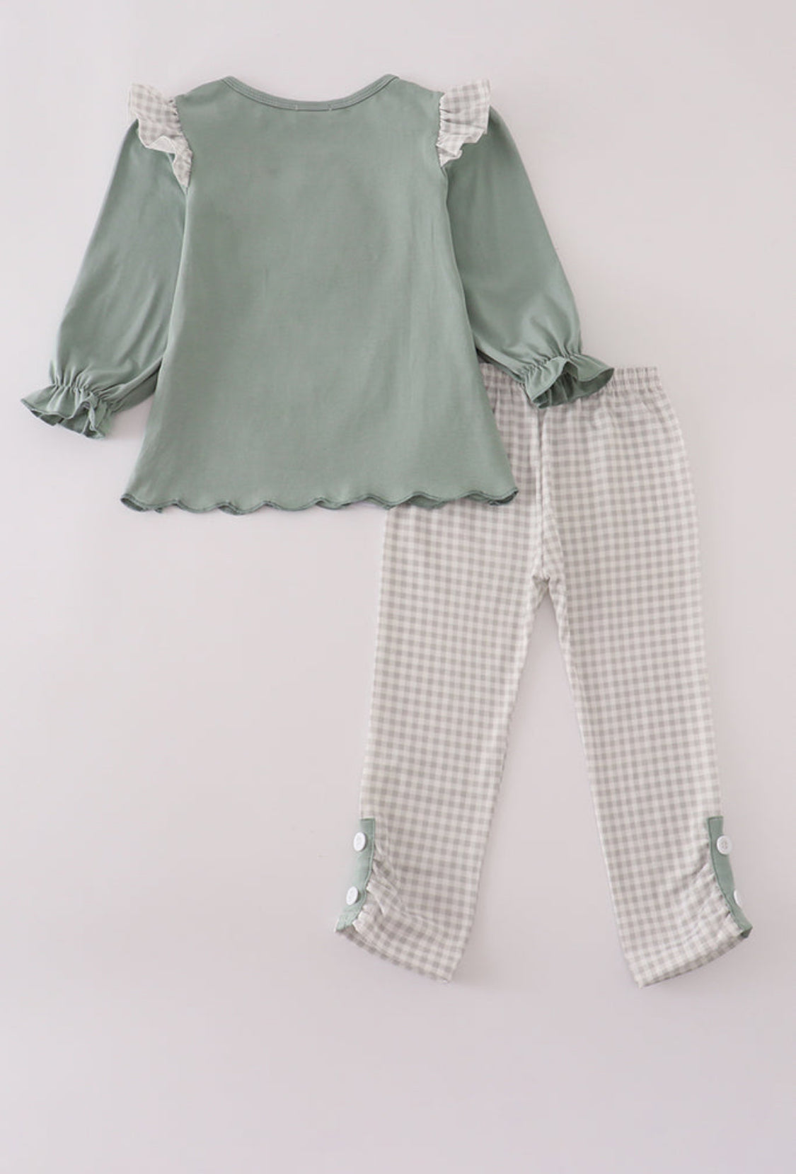 Sage Turkey French Knot Ruffle Girl’s Pants Set