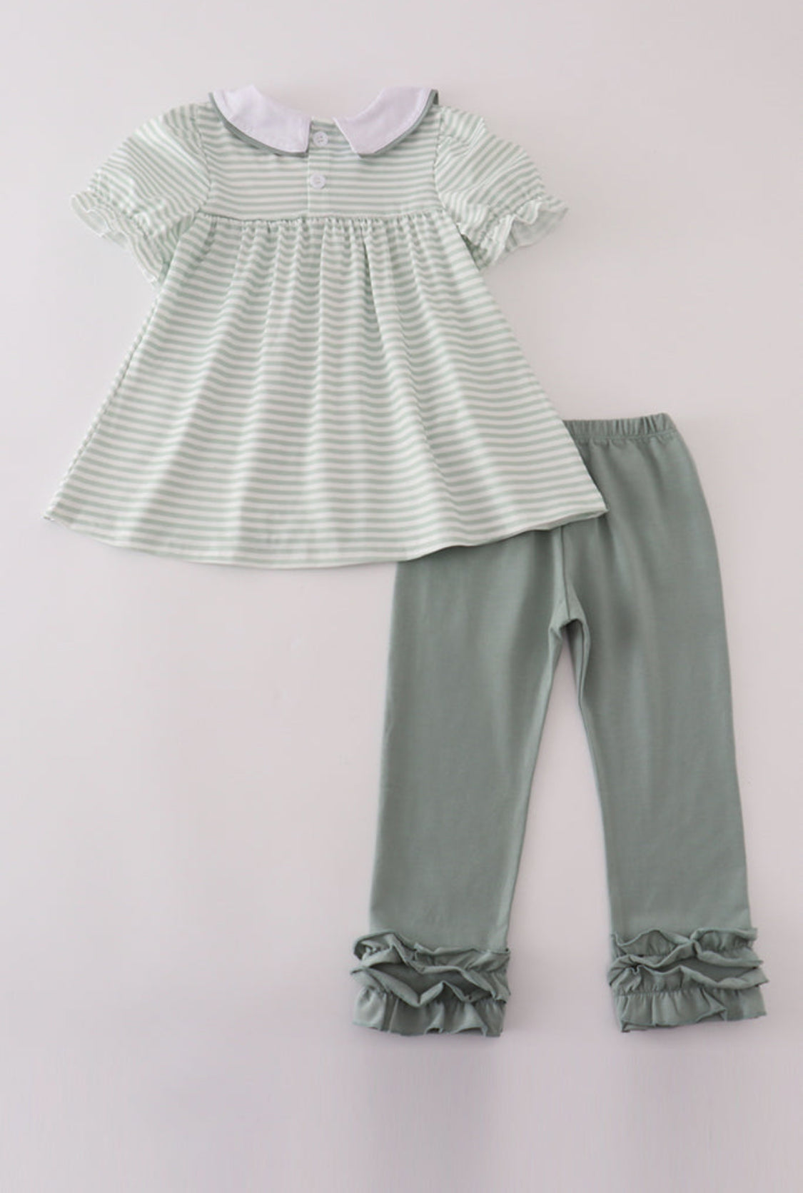 Sage French Knot Girl’s Ruffle Pants Set