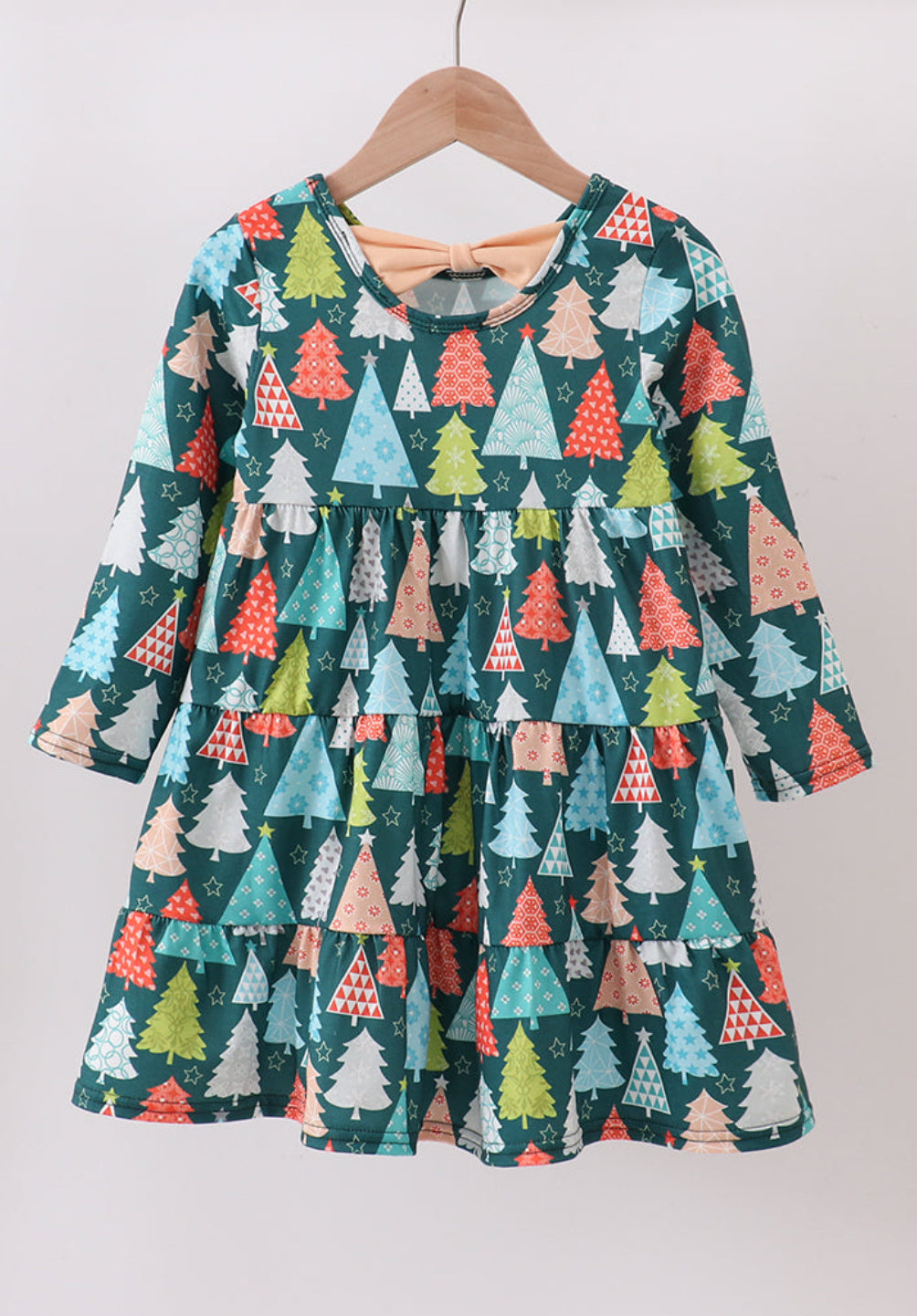 Green Tree Print Ruffle Dress