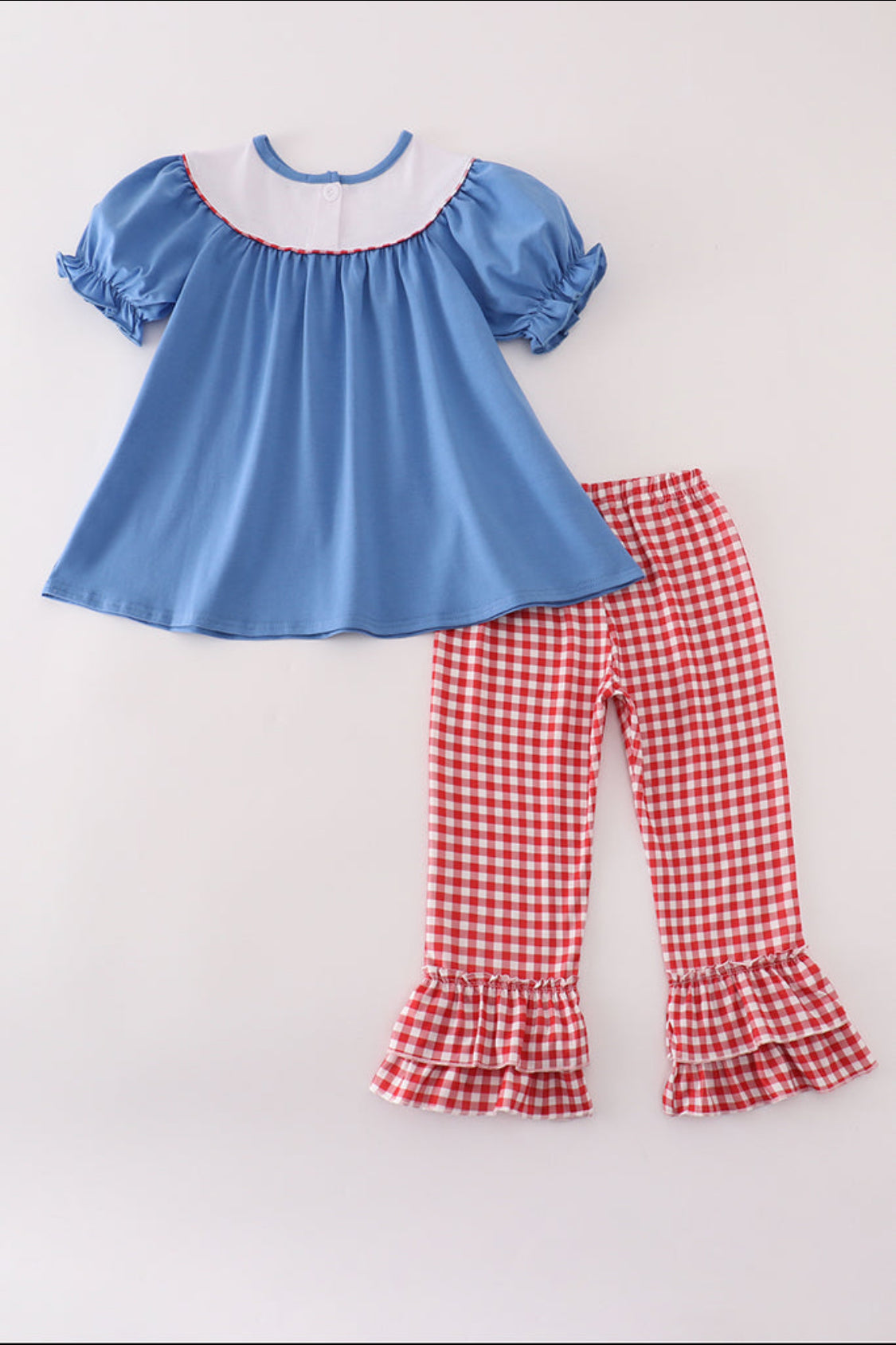 Blue Tractor Embroidery Ruffle Girl’s Pant Set