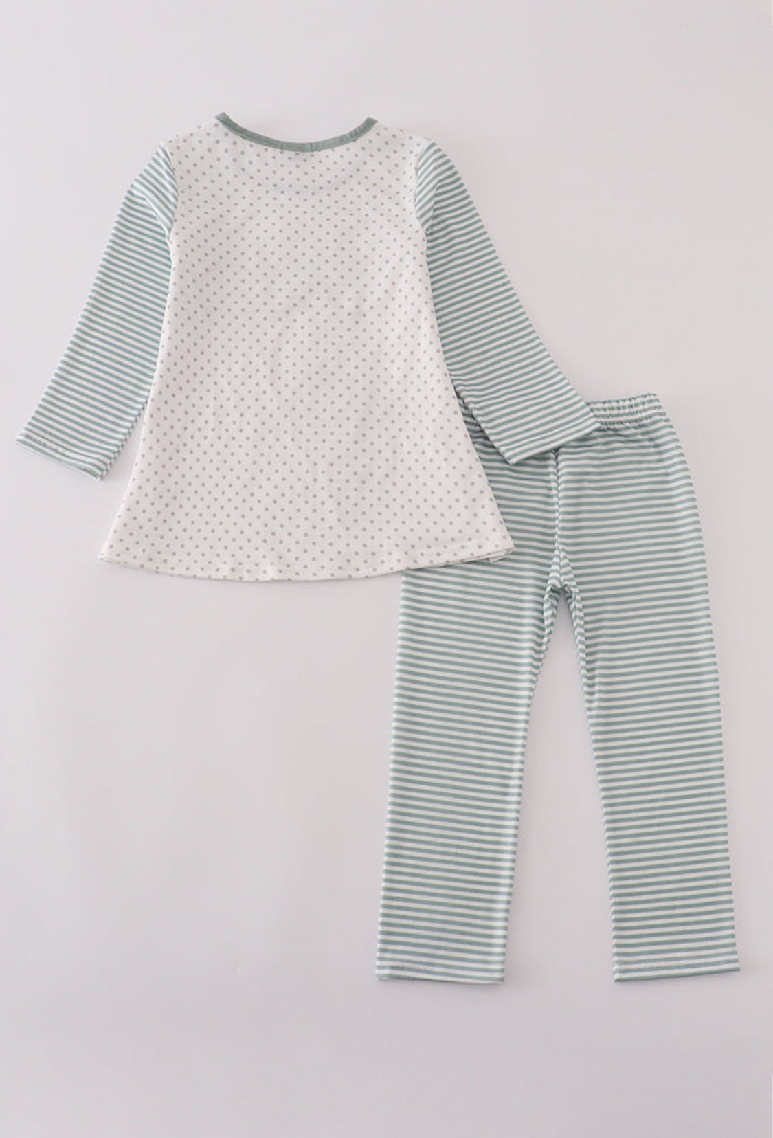 Sage Stripe Football French Knot Girl’s Pants Set