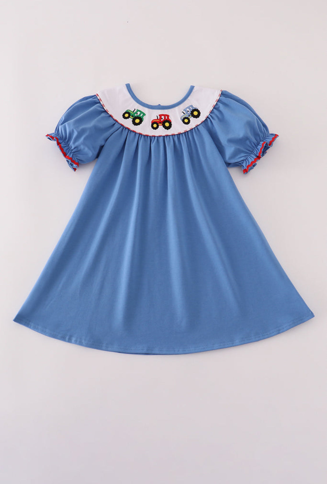 Blue tractor Embroidery Dress