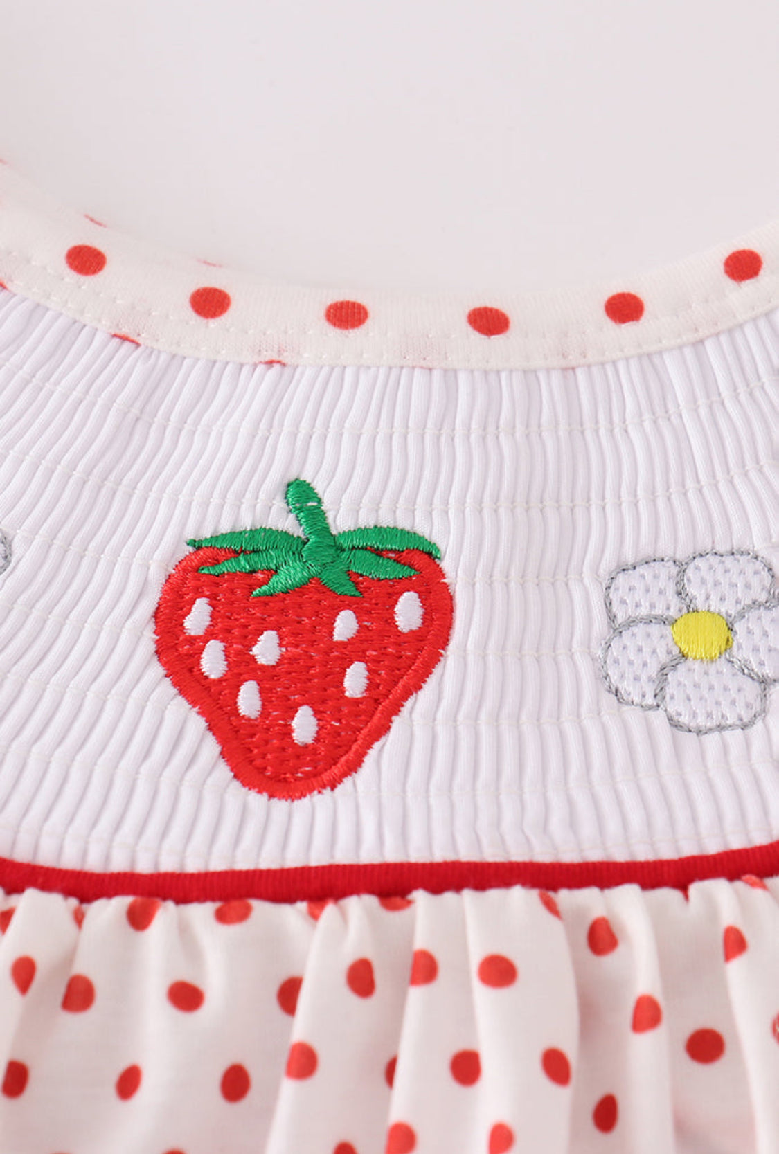 Red Dot Strawberry Embroidery Smocked Girl’s Shorts Set