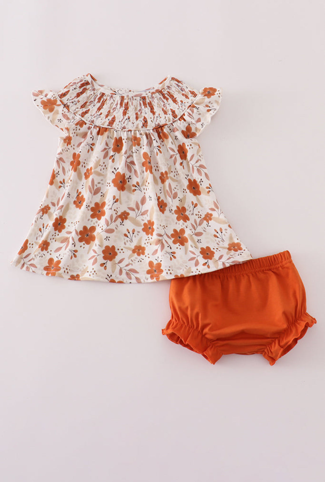 Fall Floral Print Smocked Girl’s Bloomer Set