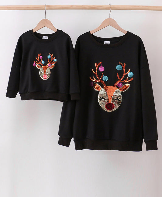 MOMMY & ME!!!! Black Reindeer Mom & Me Fleece Sweatshirts