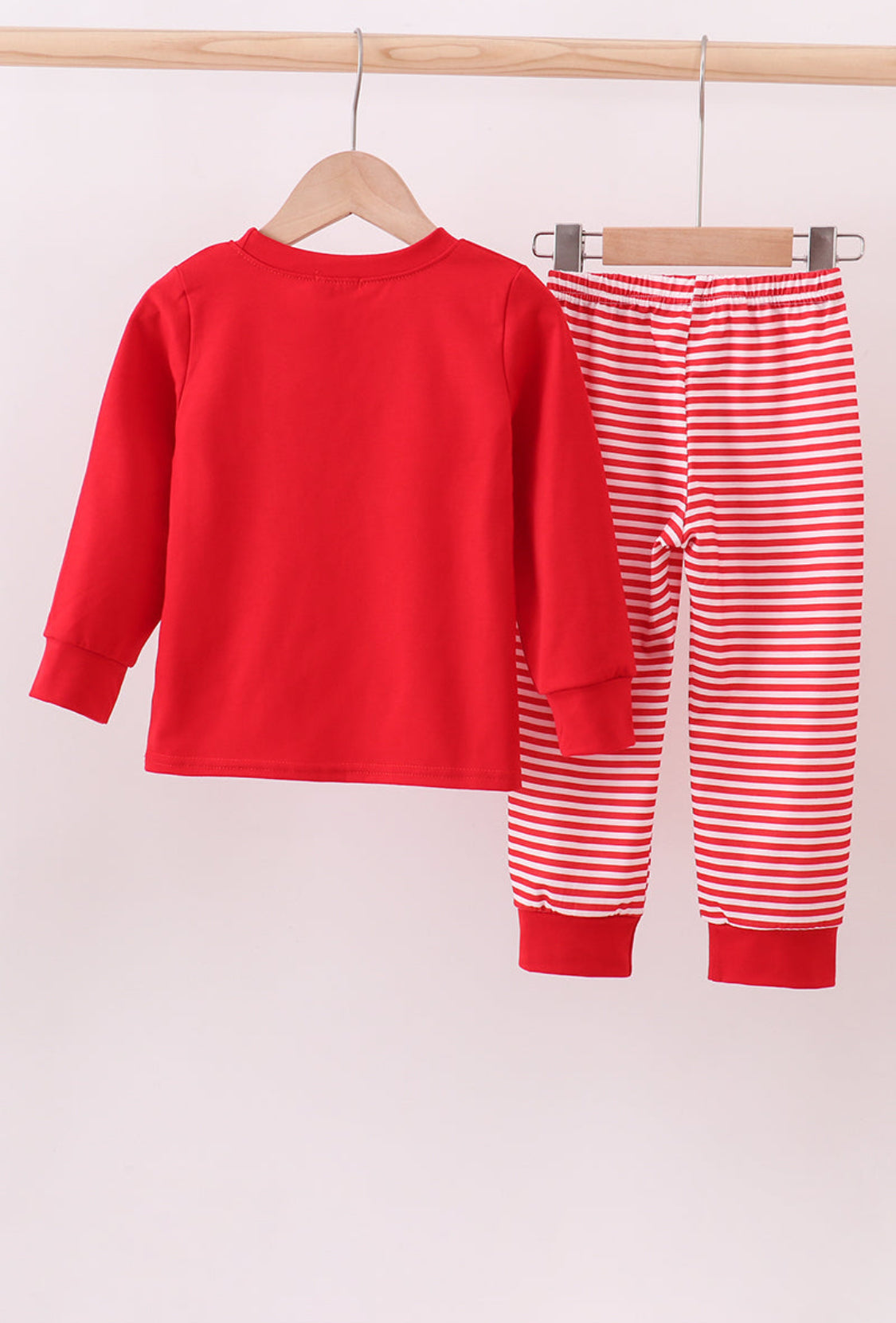 Red Santa Claus Biscuit Milk Appliqué Stripe Boy’s Pants Set