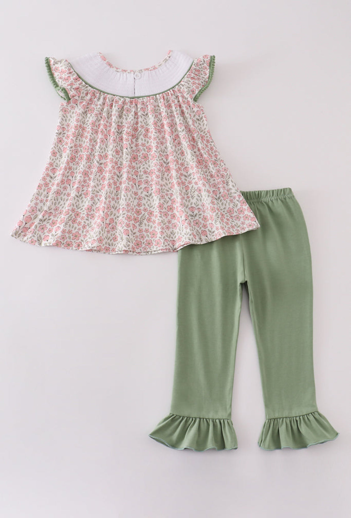 Pink Pumpkin Smocked Floral Ruffle Girl’s Pants Set