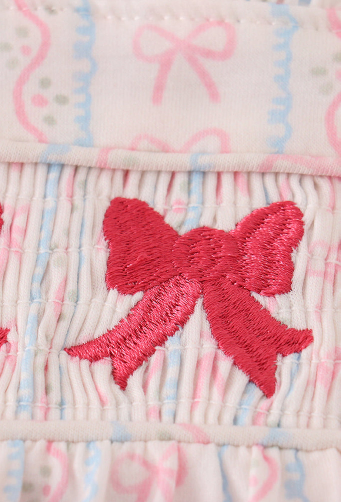 Pink Bow Embroidery Smocked Dress