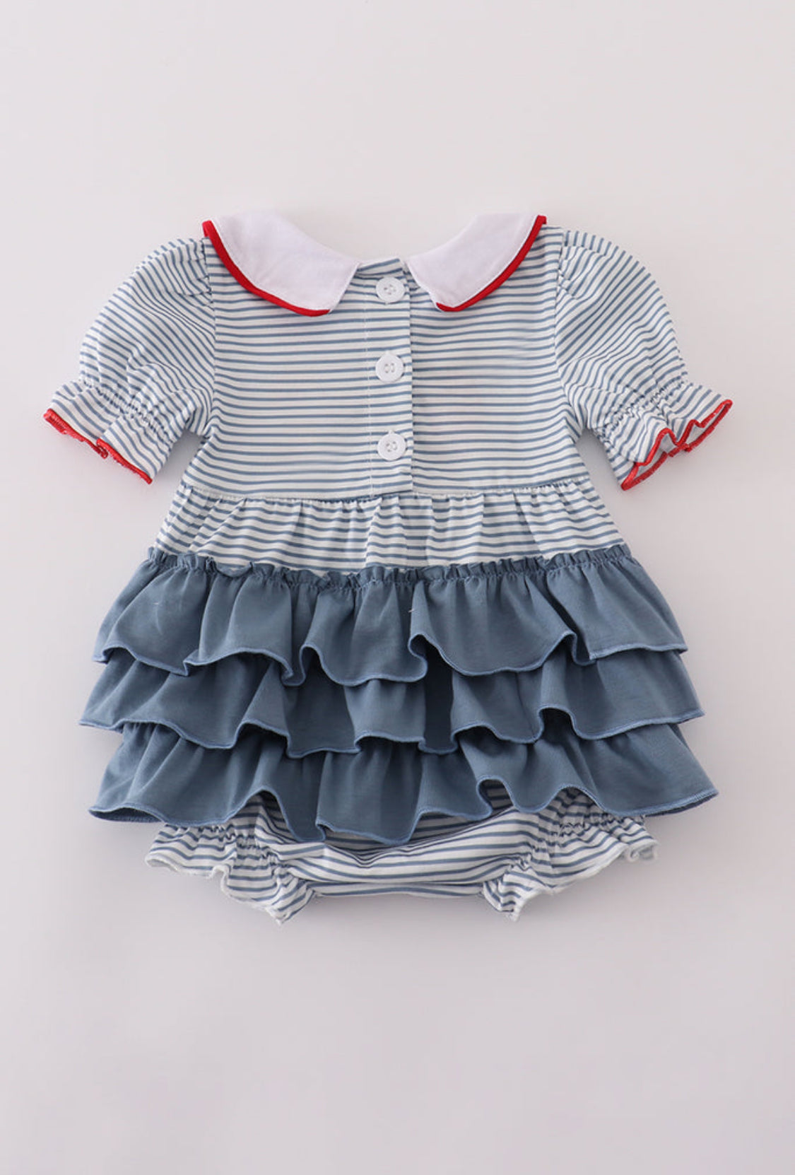 Blue Princess Embroidery Stripe Ruffle Girl’s Bubble