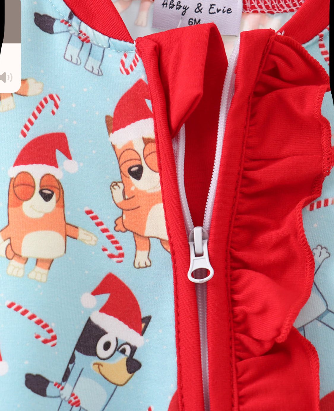 Blue Christmas Character Print Ruffle Girl’s Romper Pajamas