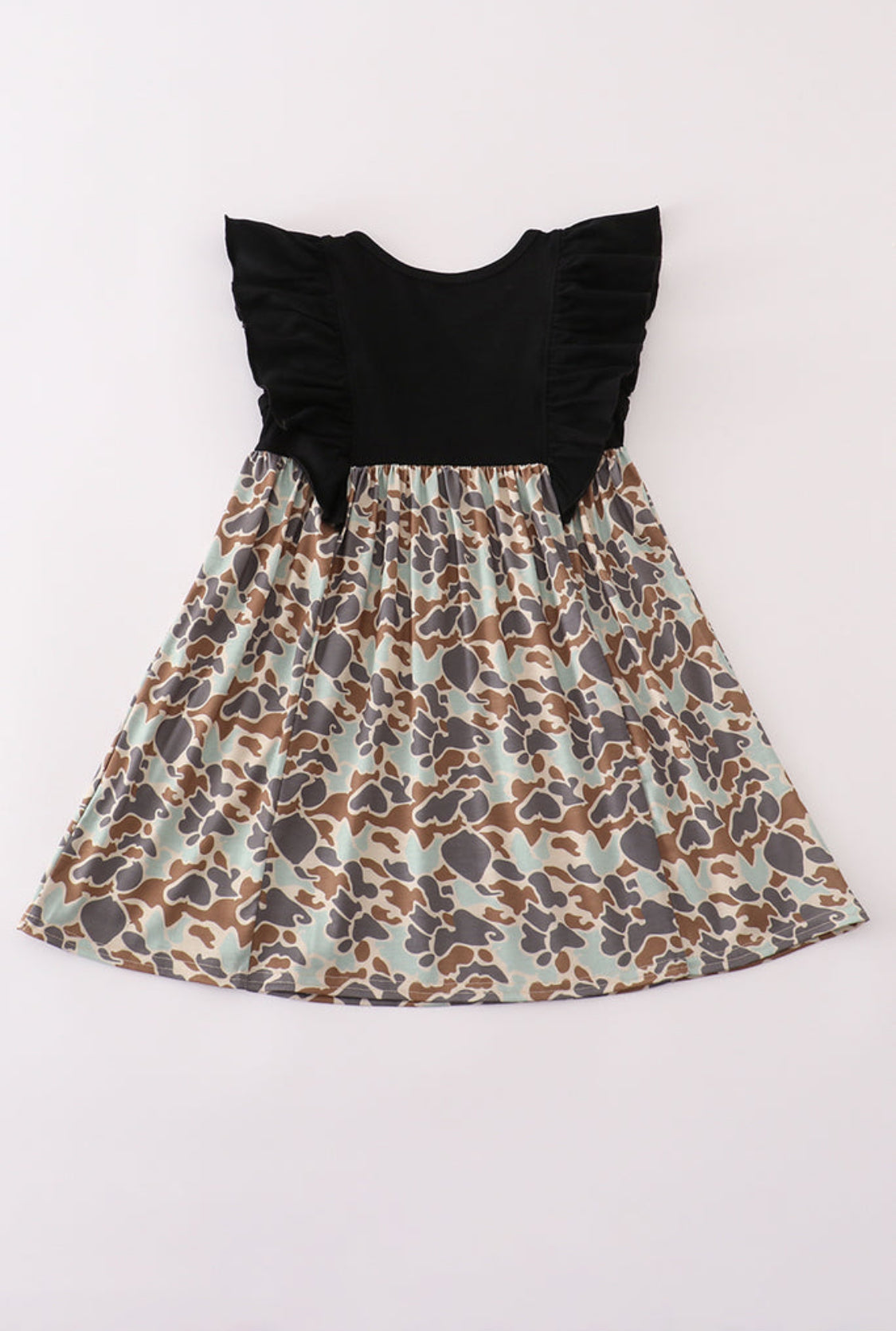 Black Camouflage Pumpkin Appliqué Ruffle Dress