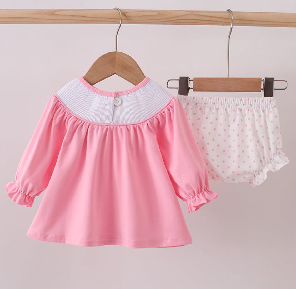 Pink Christmas Tree Smocked Girl’s Bloomer Set