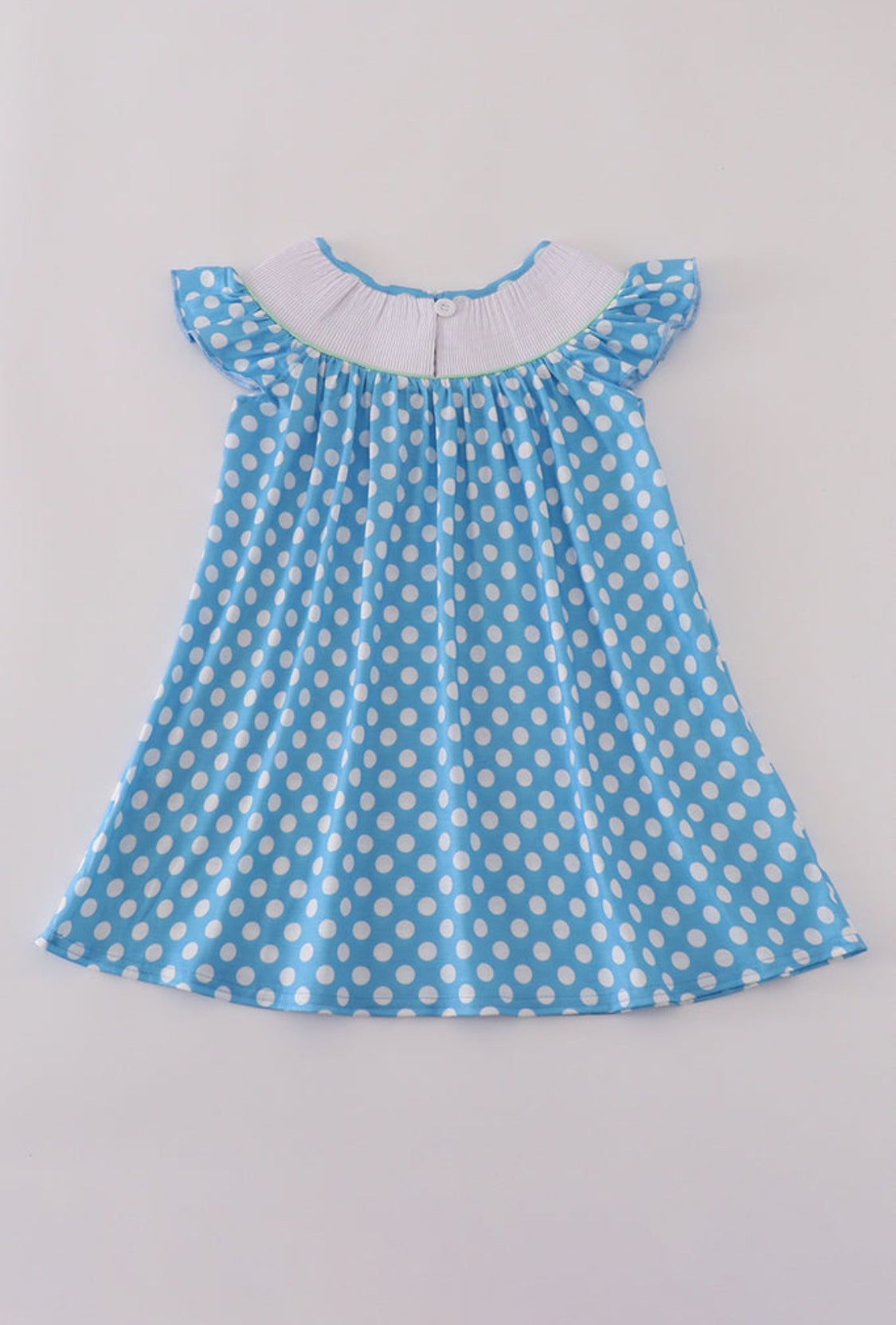 Blue Dot Character Embroidery Smocked Dress