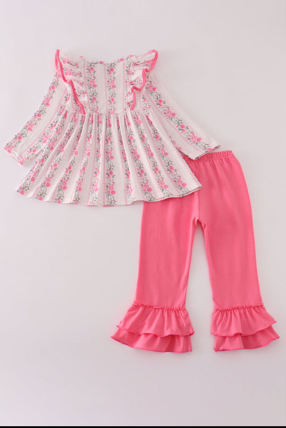 Pink Floral Print Ruffle Girl’s Pants Set