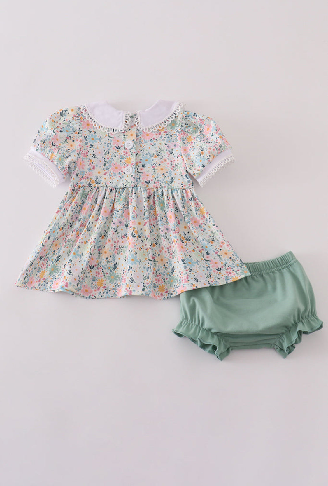 Green Floral Pumpkin Embroidery Smocked Girl’s Bloomer Set