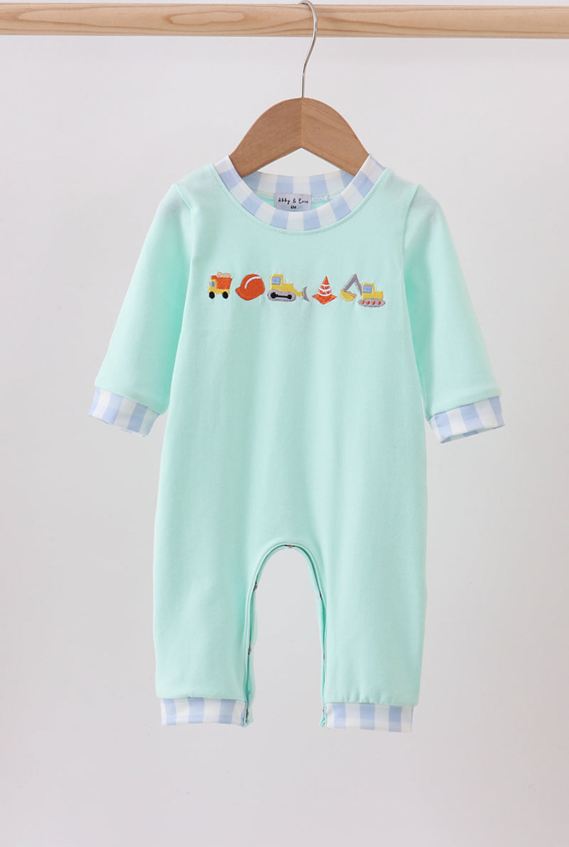 Green Vehicle Embroidery Boy’s Romper