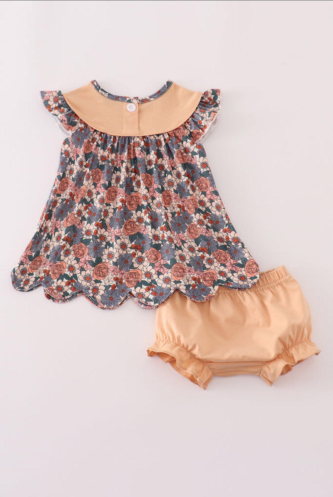 Fall Floral Print Pumpkin Embroidery Girl’s Bloomer Set
