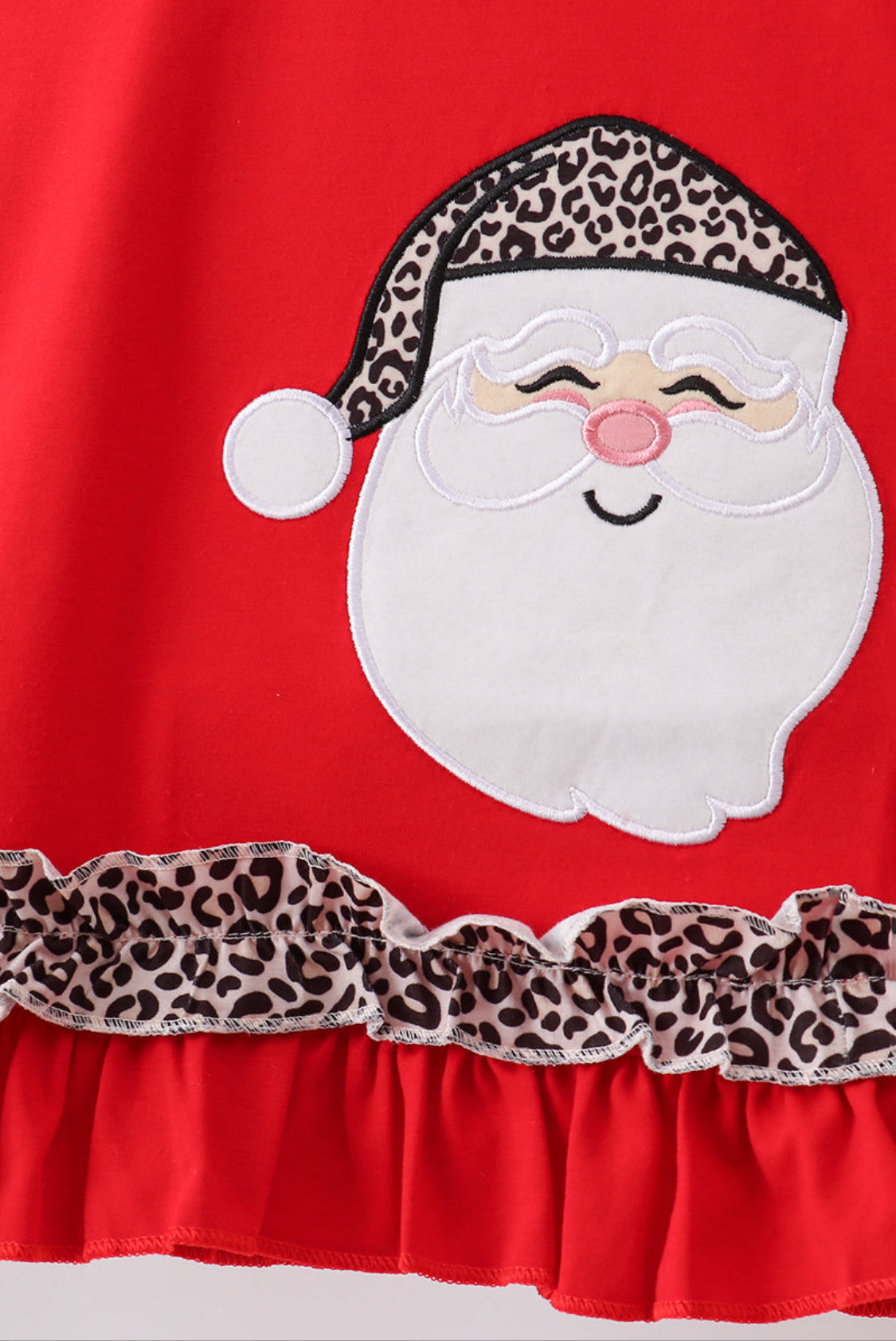 Red Santa Claus Appliqué Leopard Ruffle Girl’s Pants Set