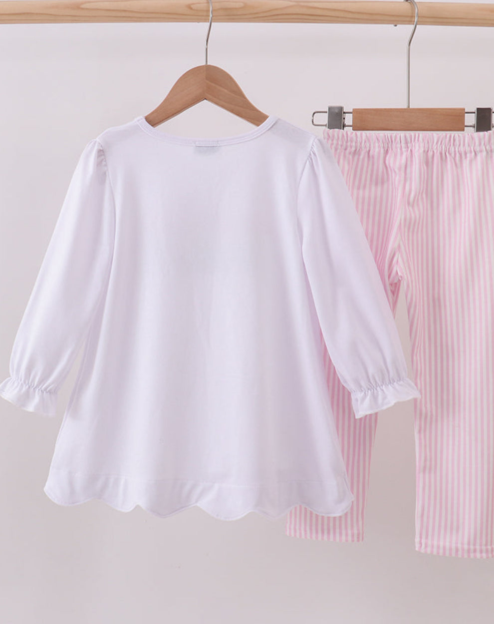 Pink Christmas Tree Embroidery Girl’s Pants Set