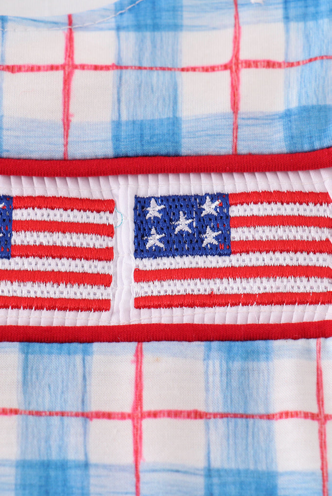 Flag Embroidery Smocked Plaid Boy Bubble