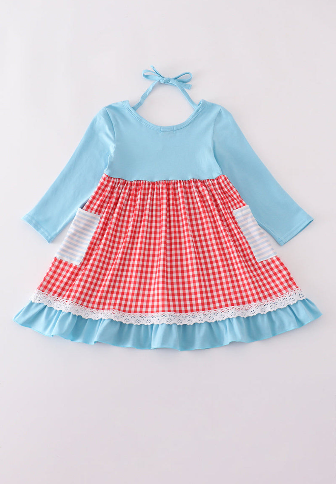 Blue Deer Tree Santa Embroidery Ruffle Dress