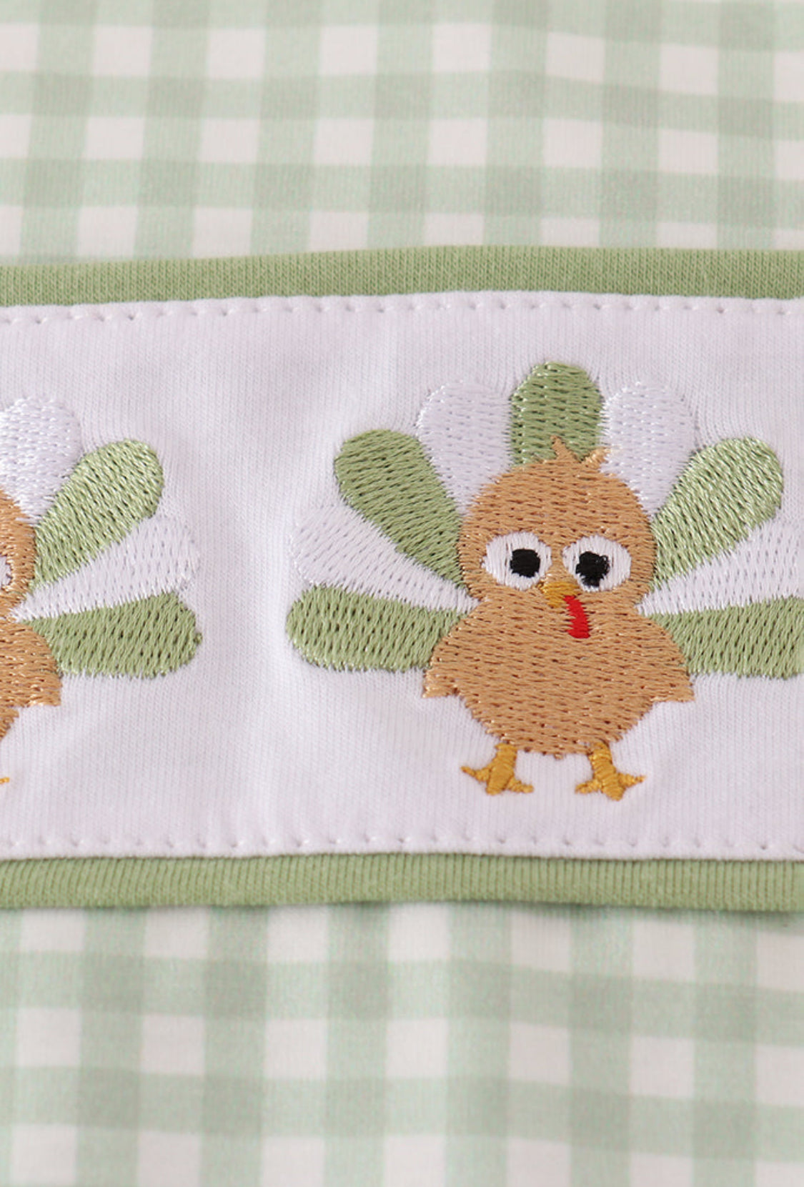 Sage Turkey Embroidery Gingham Boy’s JonJon
