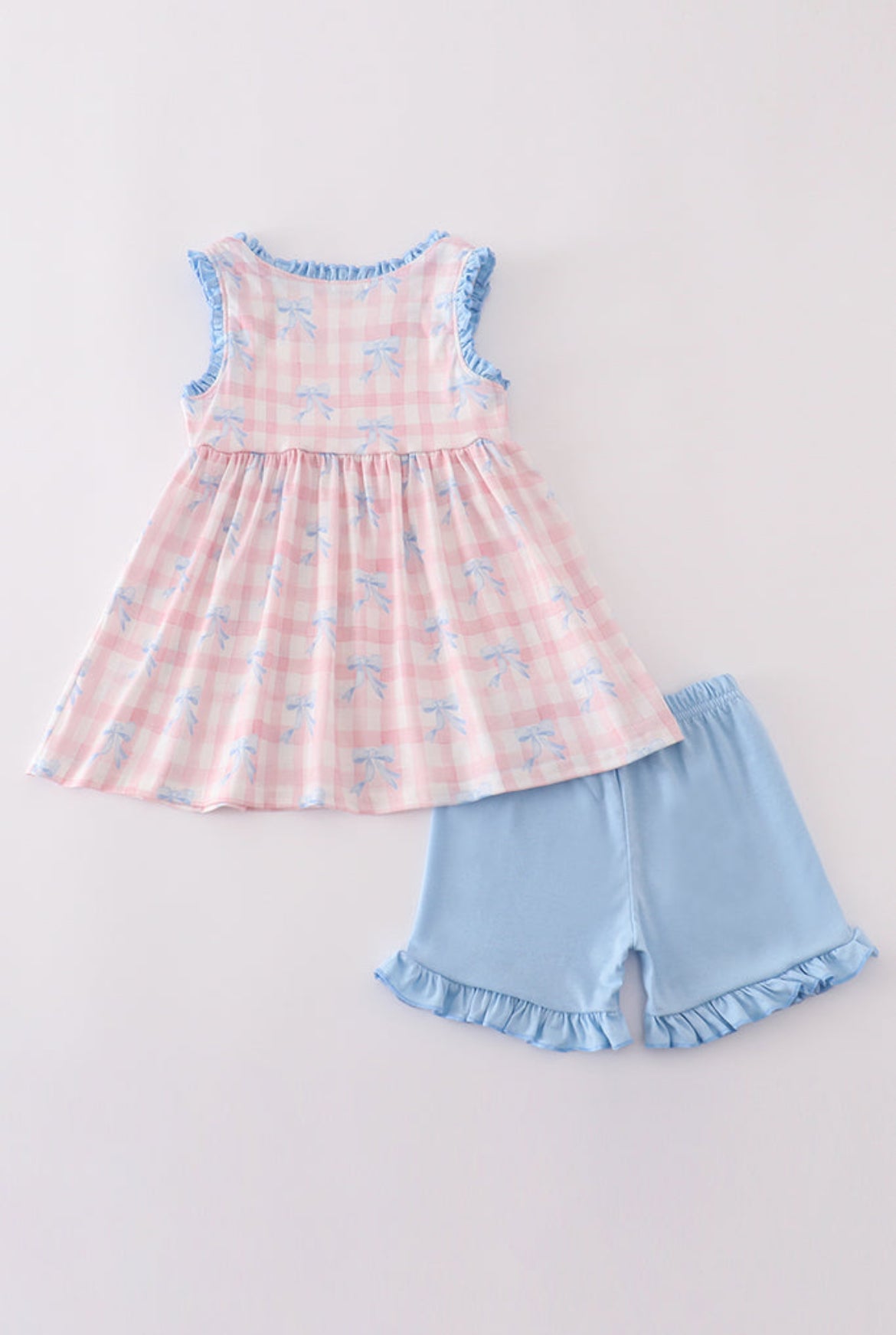 Girl’s Pink Plaid Bow Gingham Short Set