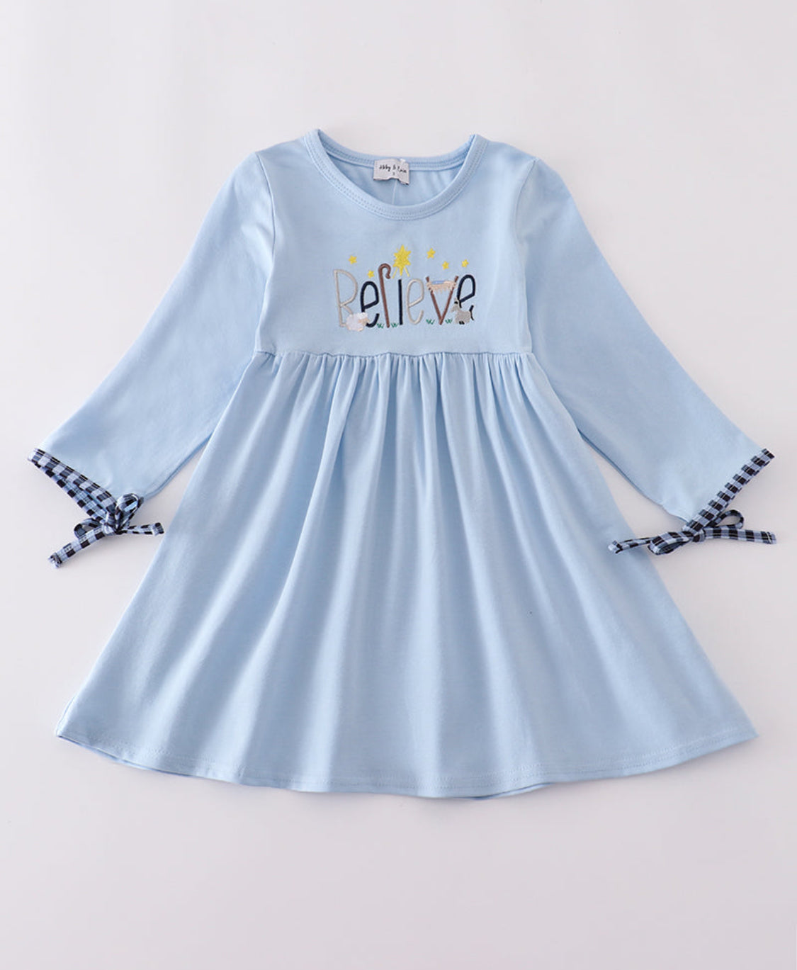 Blue BELIEVE Embroidery Dress