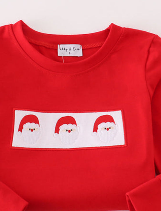 Red Santa Claus Embroidery Plaid Boy’s Pants Set