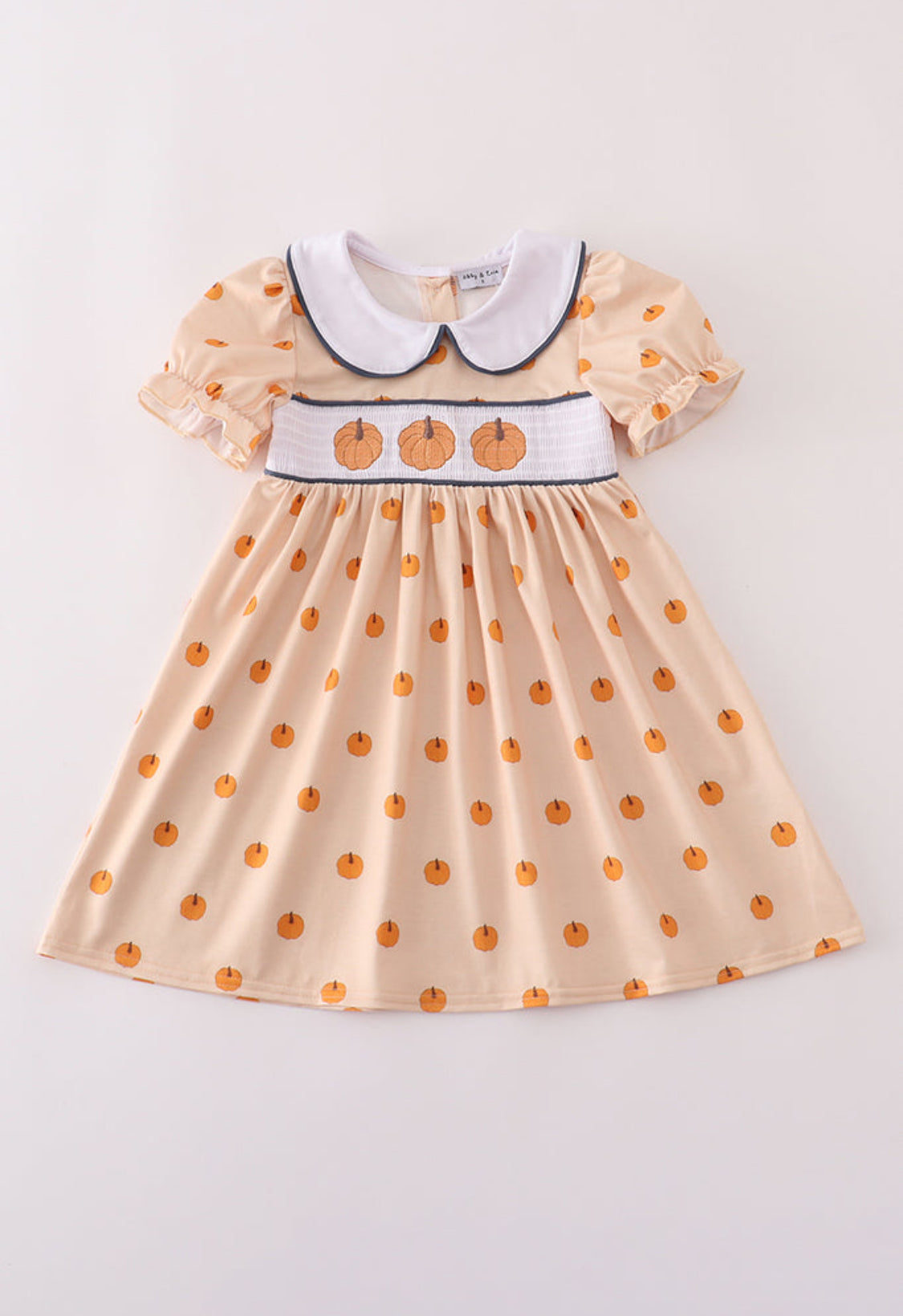 Khaki Embroidery Smocked Dress
