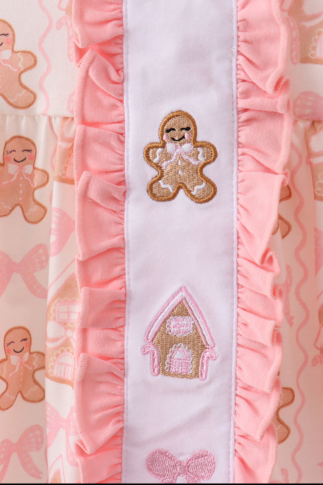 Pink Gingerbread Embroidery Ruffle Girl’s Pants Set
