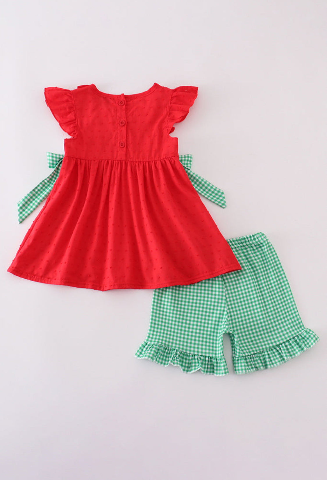 Red Strawberry Embroidery Swiss Dot Girl’s Short Set