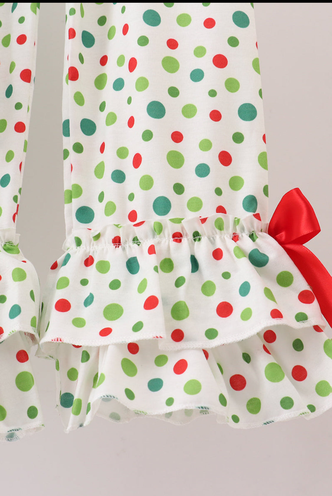 Green Santa Claus Appliqué Ruffle Girl’s Pants Set