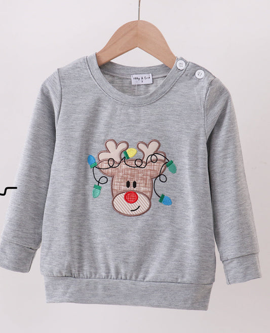 Grey Reindeer Appliqué Boy’s Top