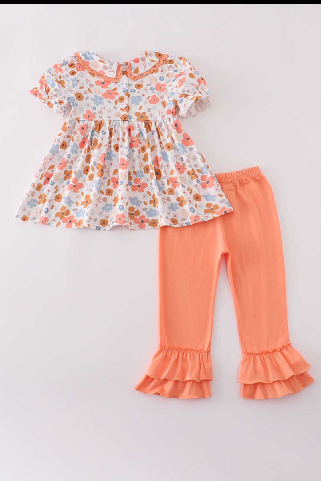 Floral Print Smocked Ruffle Girl’s Pants Set