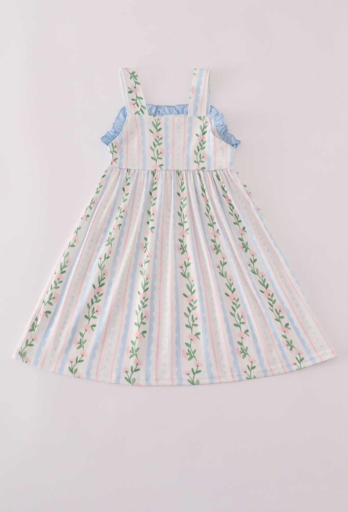 Blue Floral Print Ruffle Girl’s Dress