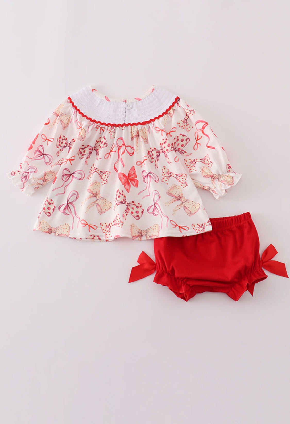 Red Bow Smocked Girl’s Bloomer Set