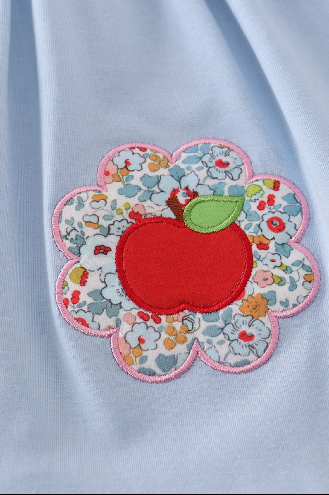 Blue Apple Floral Appliqué Ruffle Dress