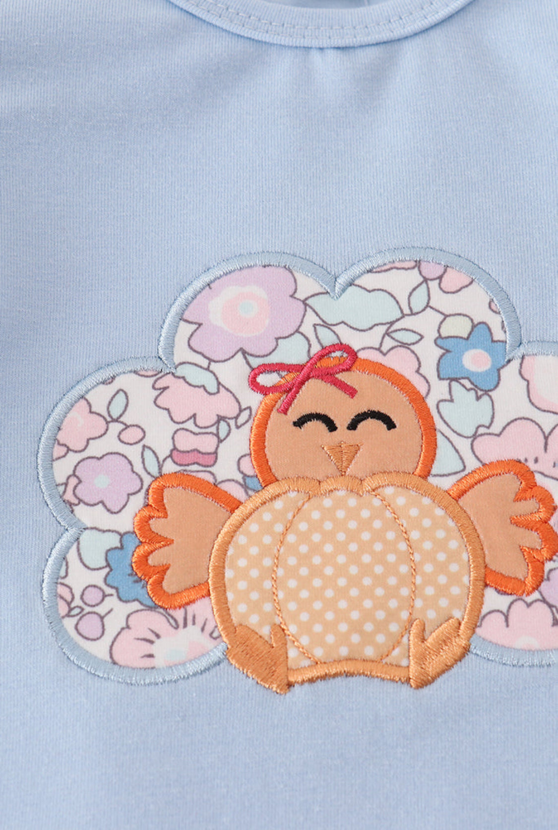 Blue Turkey Appliqué Ruffle Girl’s Romper