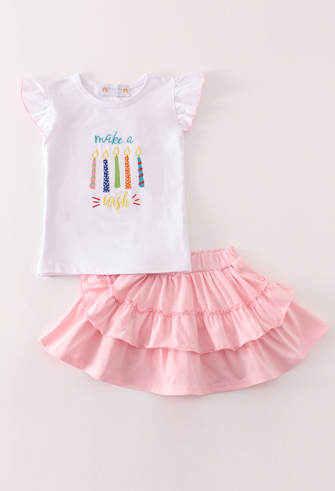 Pink Happy Birthday Embroidery Skort Set