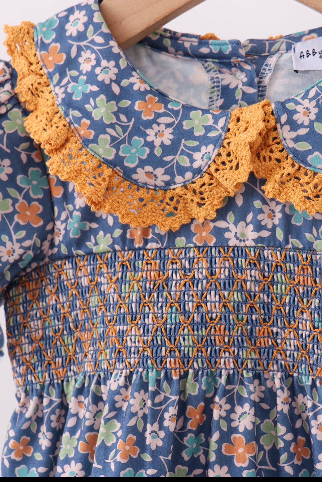 Navy Floral Smocked Ruffle Girl’s Bubble