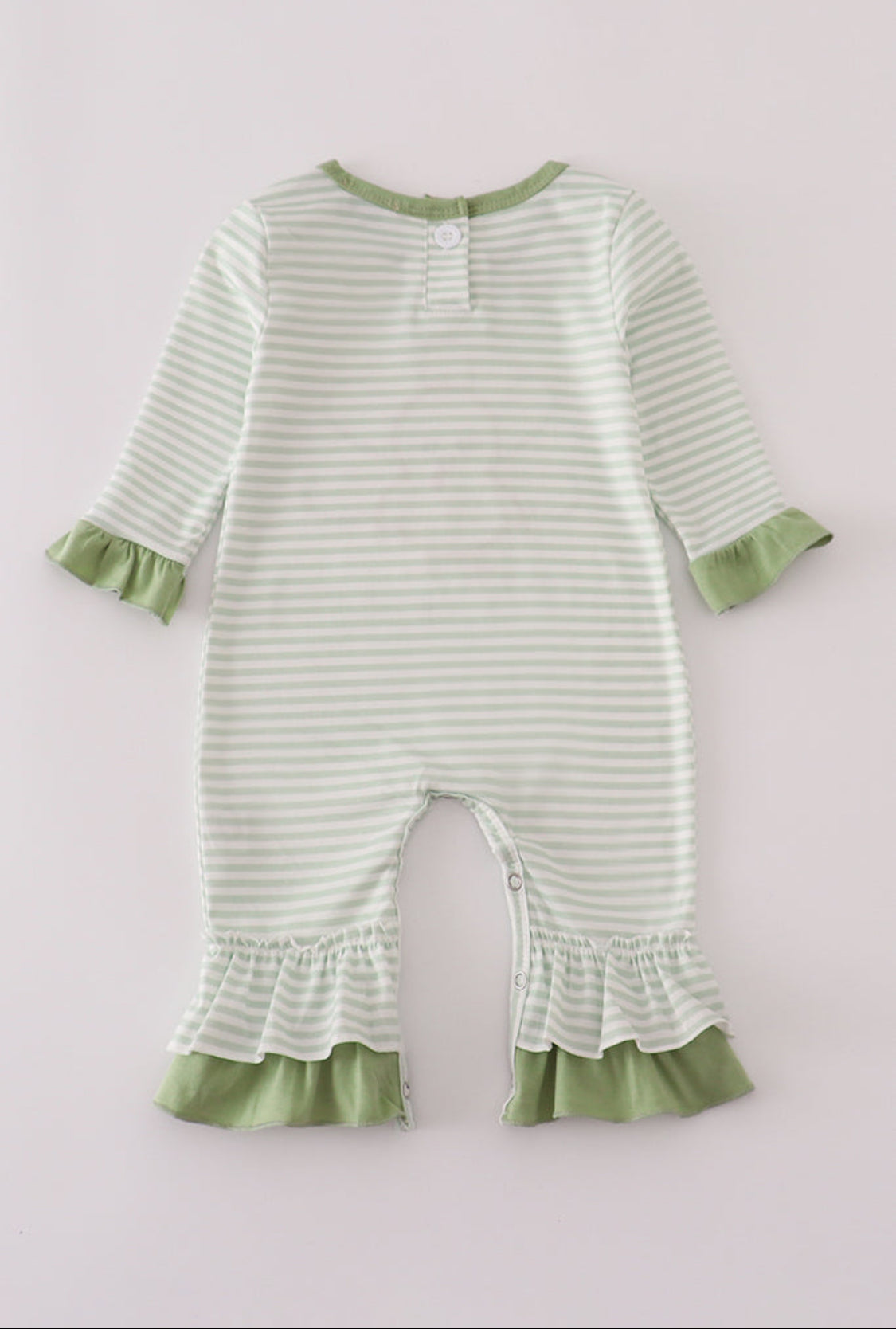 Sage Turkey Appliqué Stripe Ruffle Girl’s Romper