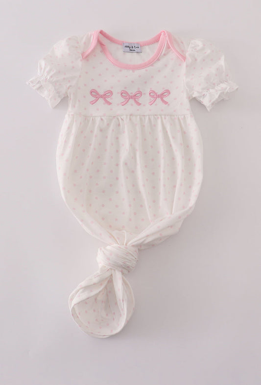 Pink Bow Embroidery Dot Girl’s Gown