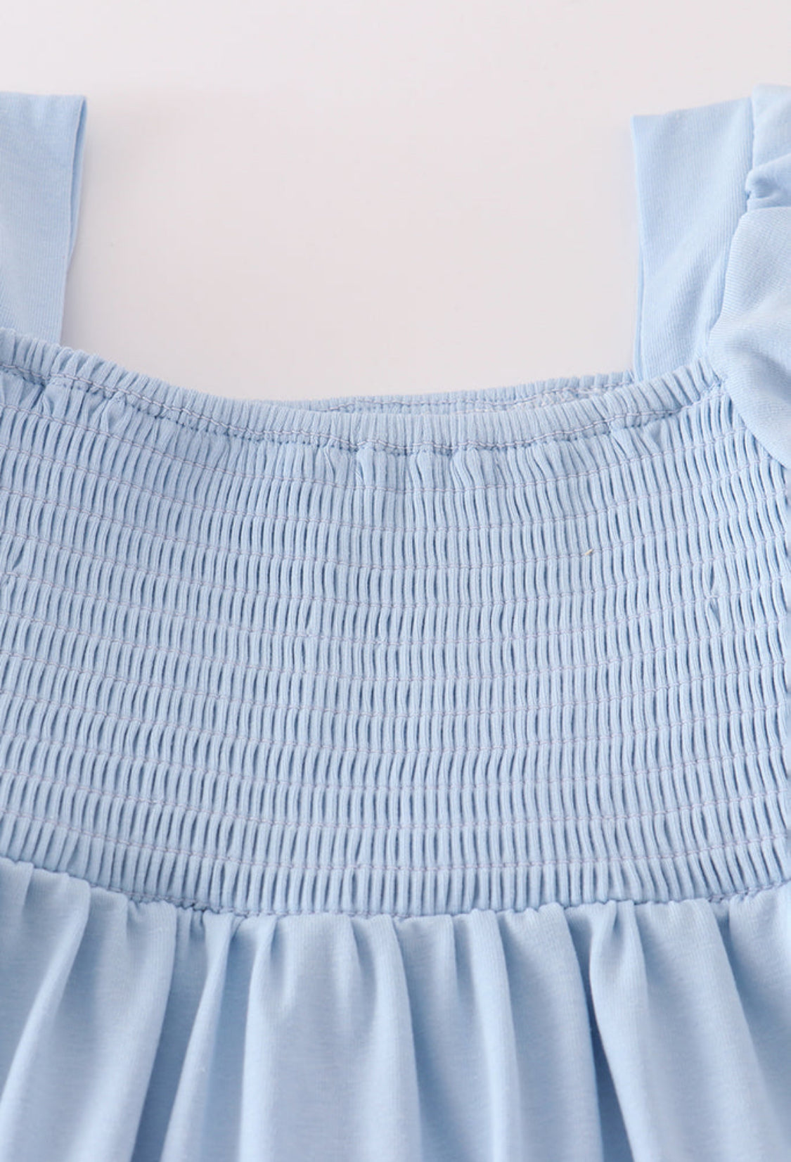 Blue Apple Appliqué Smocked Girl’s Ruffle Short Set