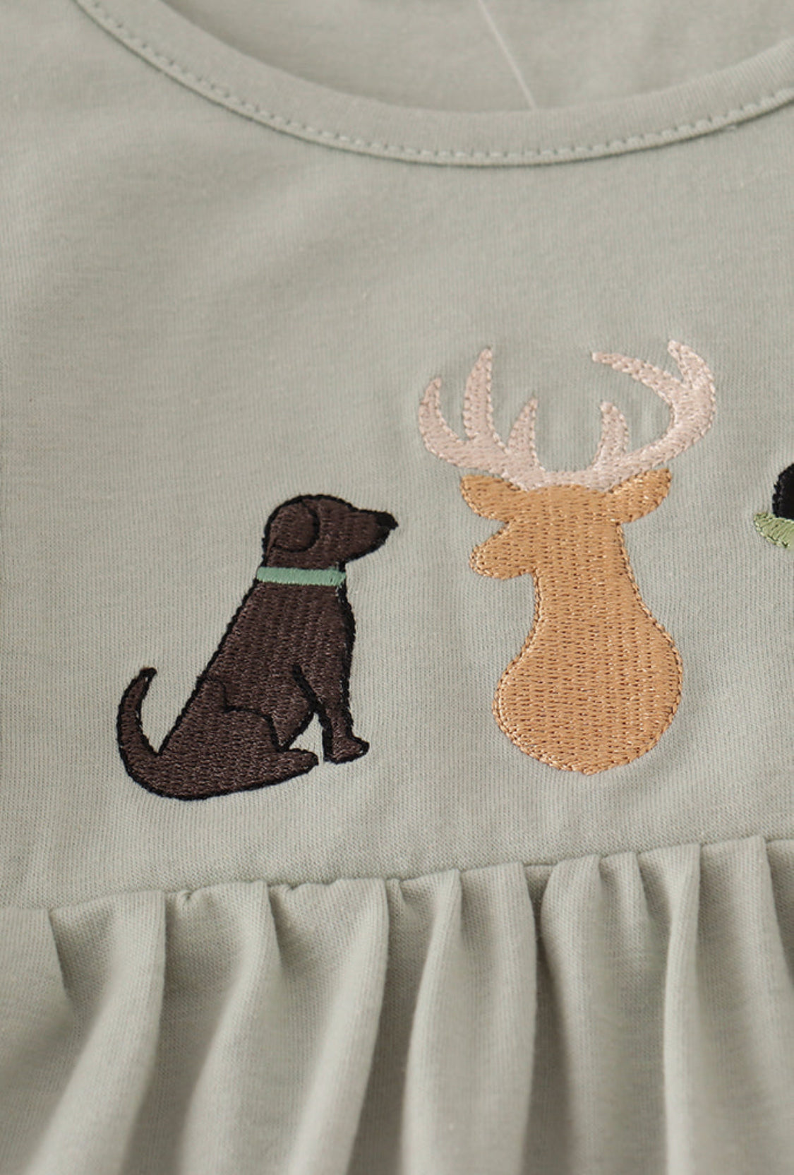 Blue Dog Deer Embroidery Ruffle Girl Pants Set